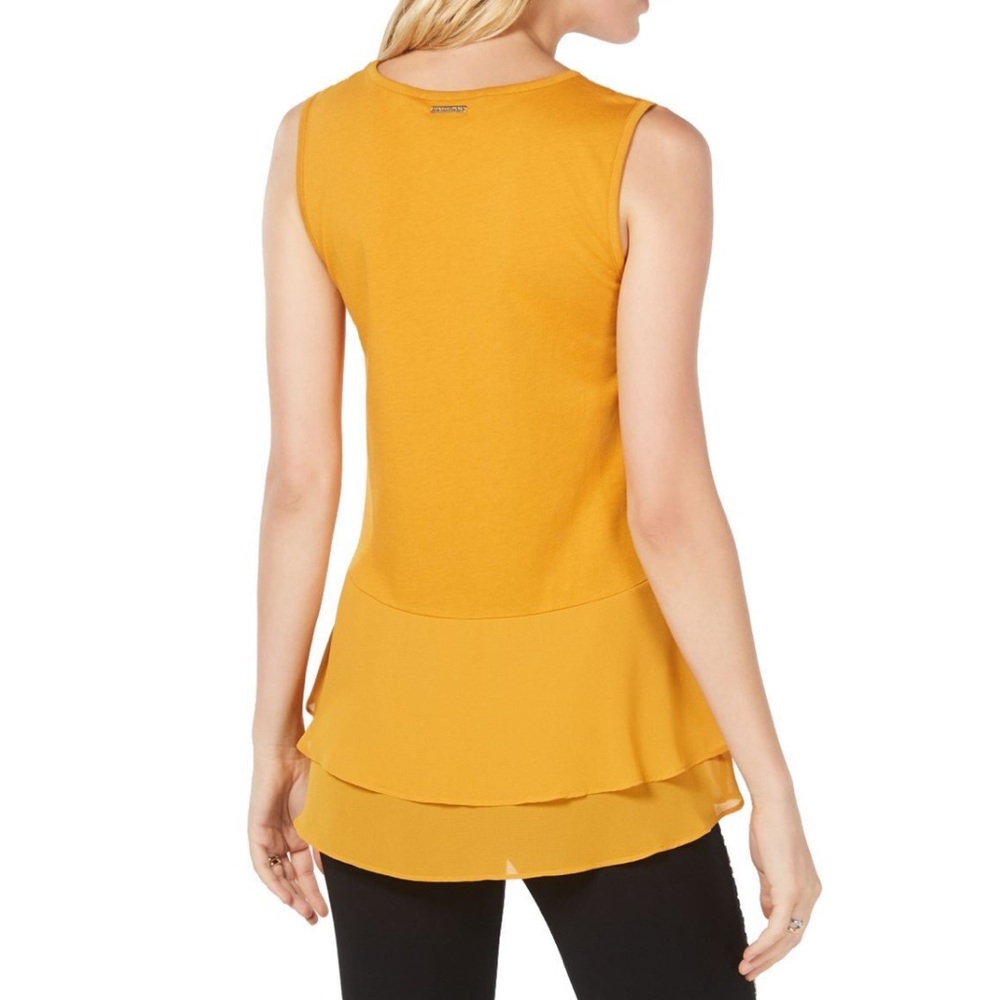 M MICHAEL KORS Sleeveless Mustard Gold Tiered Peplum Top Size Medium